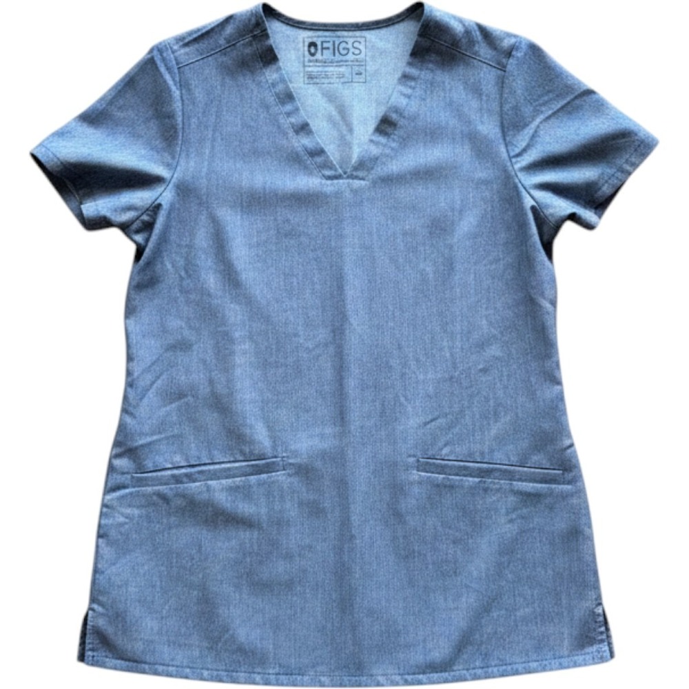 FIGS Casma Three-Pocket Scrub Top Heather Blue Technical XXS FW1100 V-Neck Women